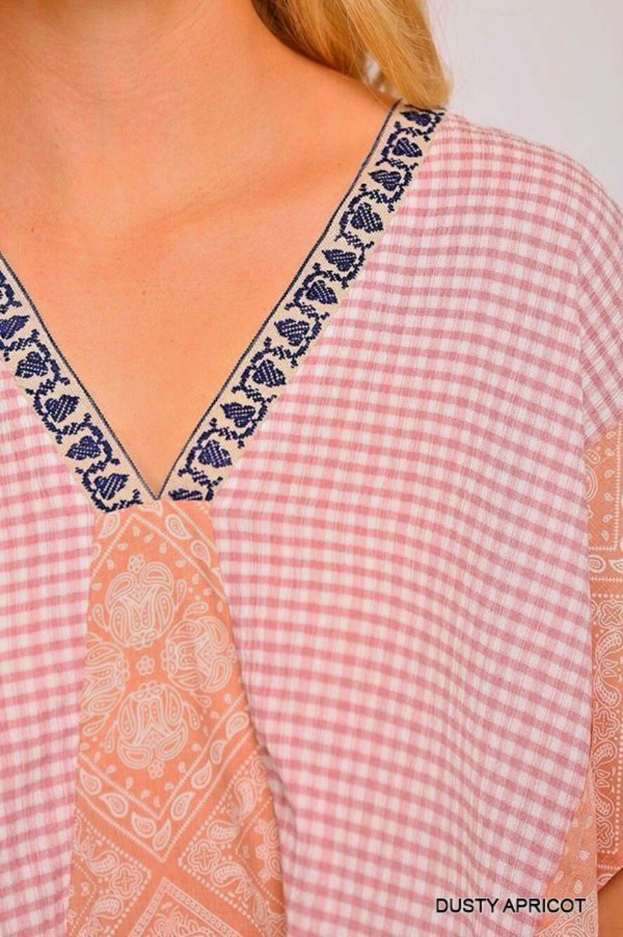 New GIGIO  L 12 14 16  Dusty Apricot Gingham Bandana Oversized Caftan Tunic Top - Picture 6 of 8